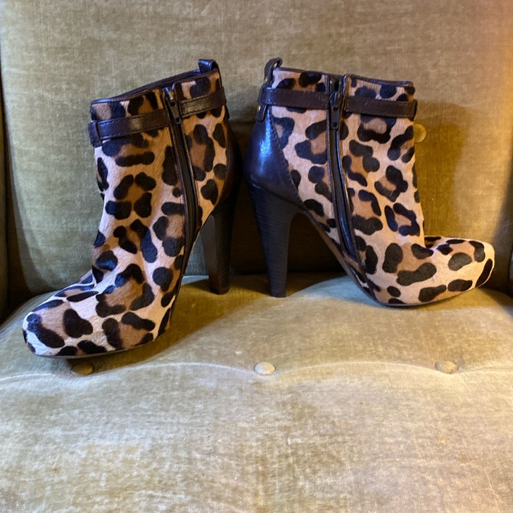Coach pony skin and brown leather booties, size 7., used
